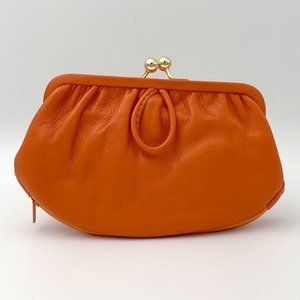 Vintage-style Small Leather Clutch with Coin Purse - Orange
